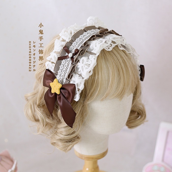 【1点ご購入 で10点プレゼントいたします】多色系ロリータヘアバンドカレー色ダークレッドデザートクッキー髪飾りイチゴレースヘアバンドKC