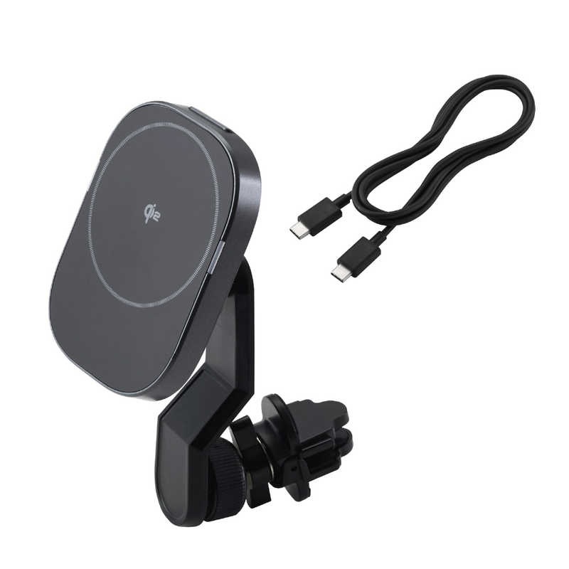 エレコム　ELECOM　ワイヤレス充電器 Qi2 車 用 マグネット スマホホルダー 15Wエアコン吹き出し口対応 スイングアーム 片手操作 (MagSafe 対応 iPhone)　W-QC13BK
