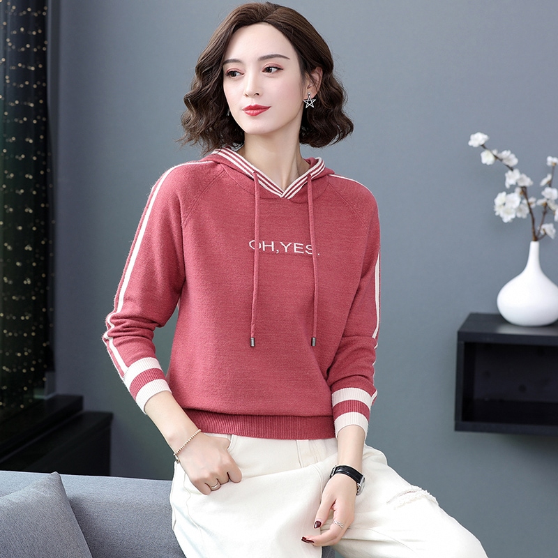 フード付きセーター トップス ニット スポーティ ブルー 青 ベージュ レッド 赤 レギュラー丈