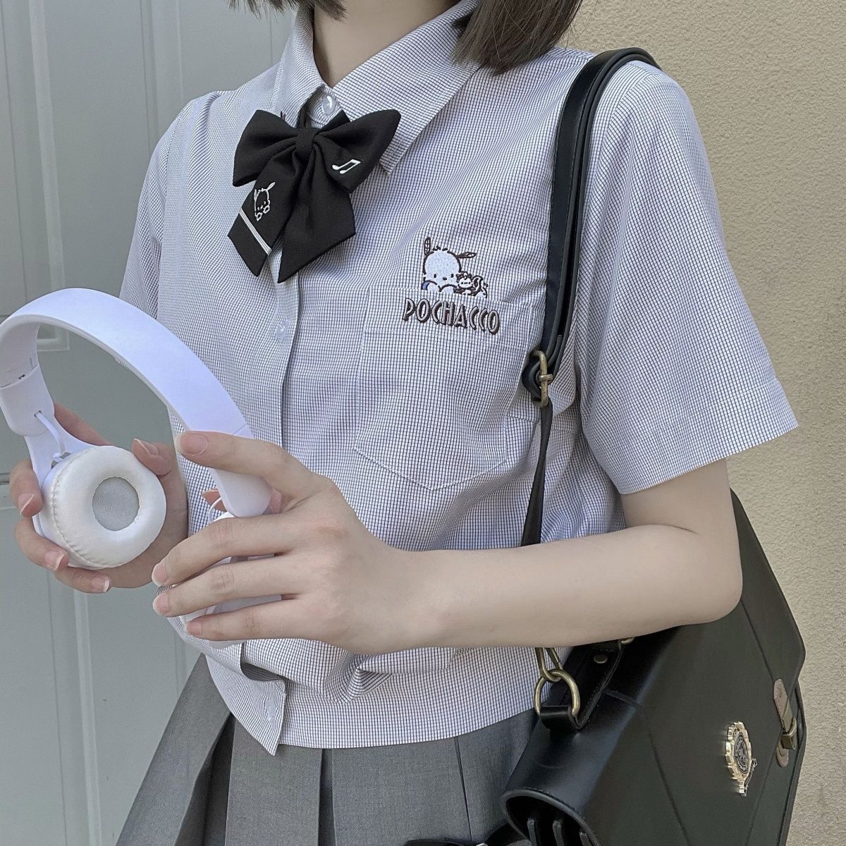 サンリオの甘い少女格子シャツカップルjk制服