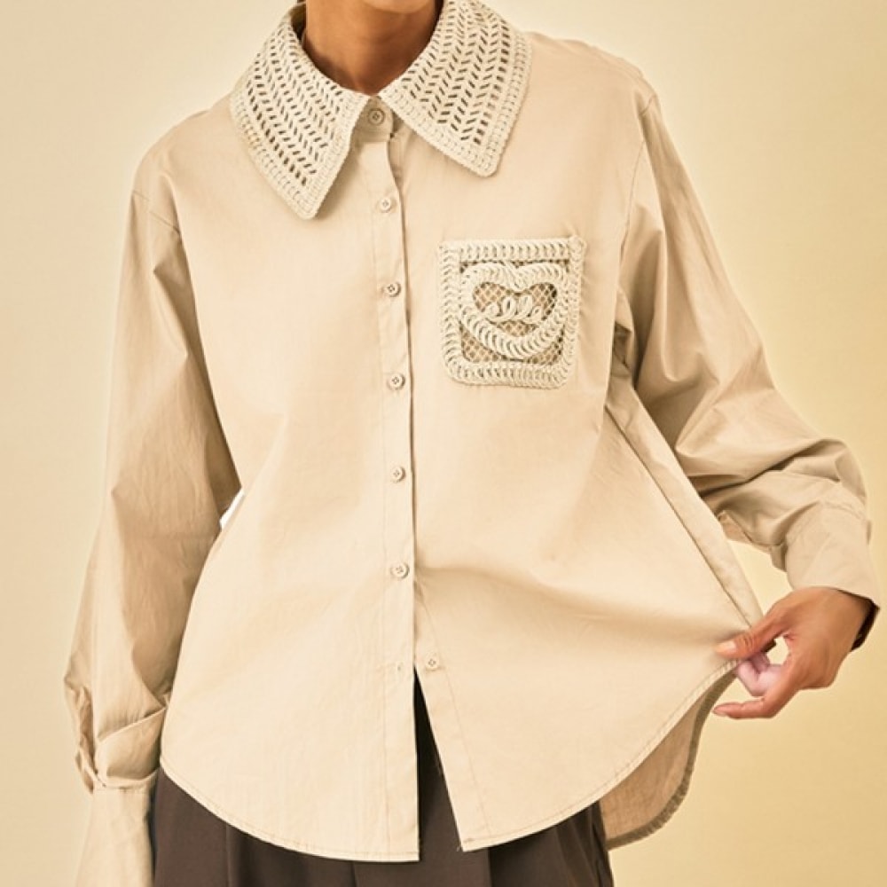 (UNIKE) パンチングカラーニットハートポケット長袖シャツ 7,324円