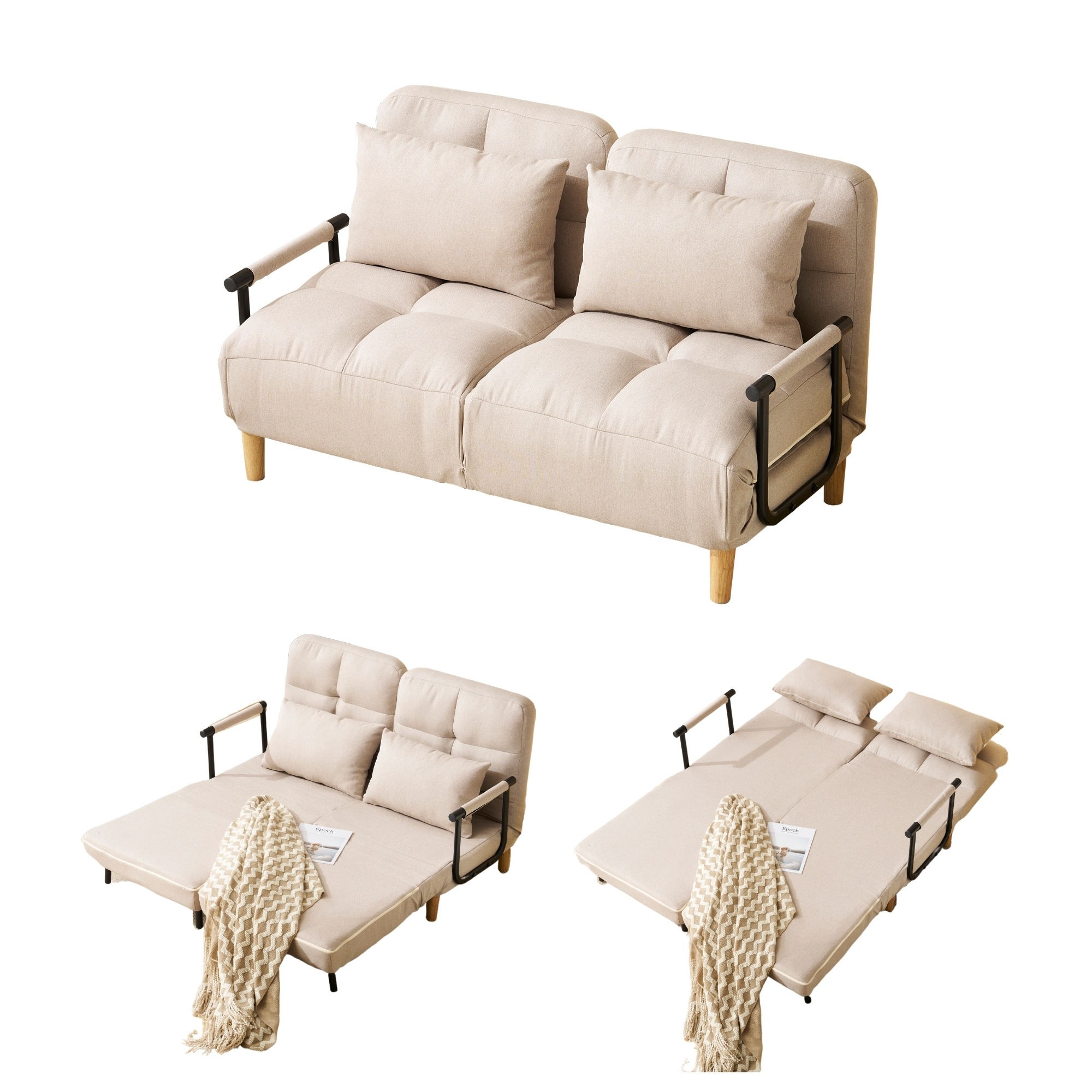 【国内発送Ｍ】413ソファベッド 折りたたみ 3WAY ファブリック生地 カウチソファー 肘付き 一人掛け 二人掛け カウチ リクライニング 一人暮らし 組立品 調節可能な背もたれ ふわふわ 6段階調