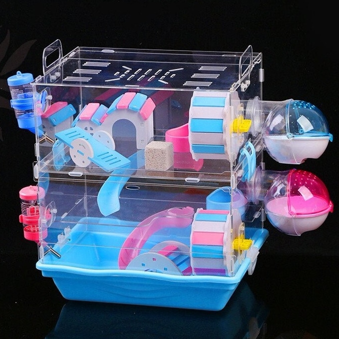 ハムスターケージ ハムスターハウス 2階建て 8点セット 飼育かご 広い 透明 アクリル 組立簡単