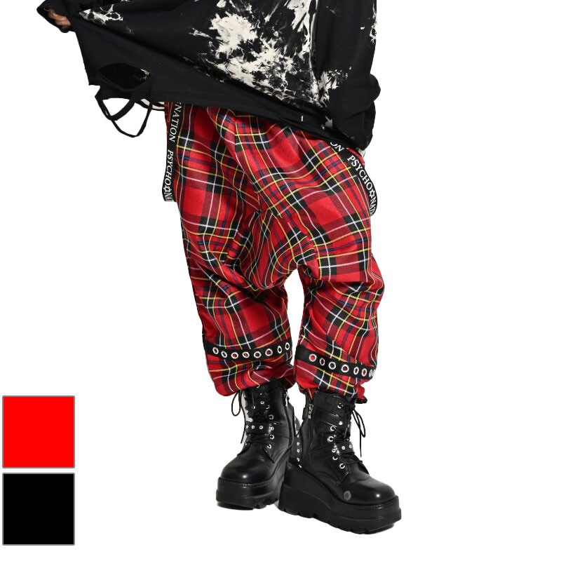 ロゴストラップ タータンチェックサルエルパンツ 132309