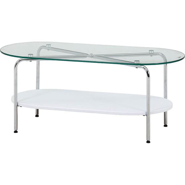 流行 Chamill ガラスセンターテーブル ホワイト 組立品 テーブル