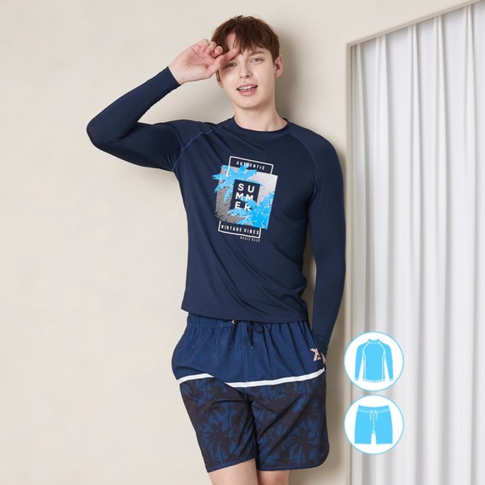 (ベーシックエル) ベーシックエルメンズスウェットシャツフィットラグランラッシュガードセット BEM-V903N+BEM-V904N