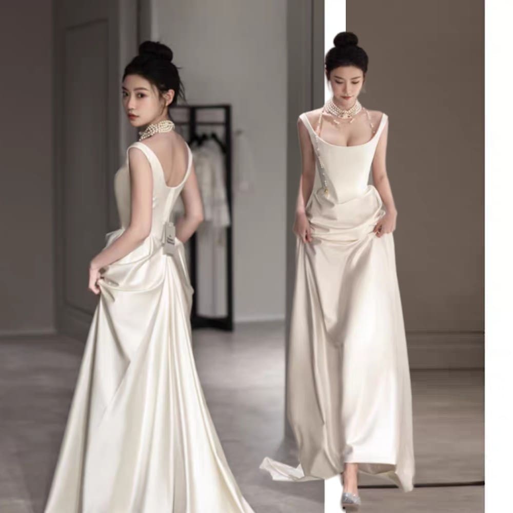 ウェディングドレス 白 二次会 花嫁 海外挙式 お呼ばれドレス フォト 披露宴 露背トレーンライン ウェディングドレス
