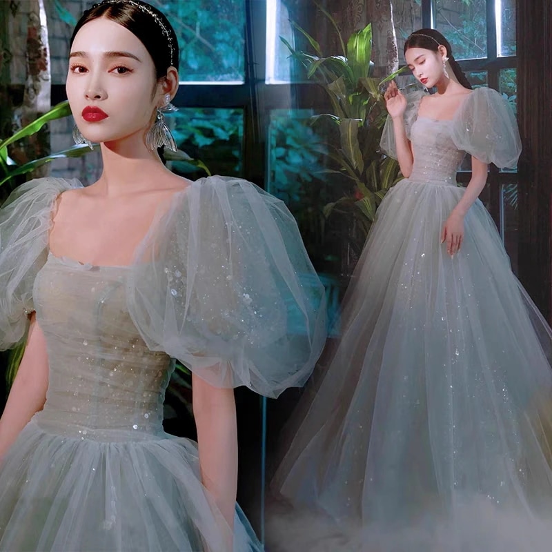 ウェディングドレス 二次会 花嫁 パフスリーブ レースのドレス ふわふわのドレス結婚式 披露宴 演奏会発表会 卒業会