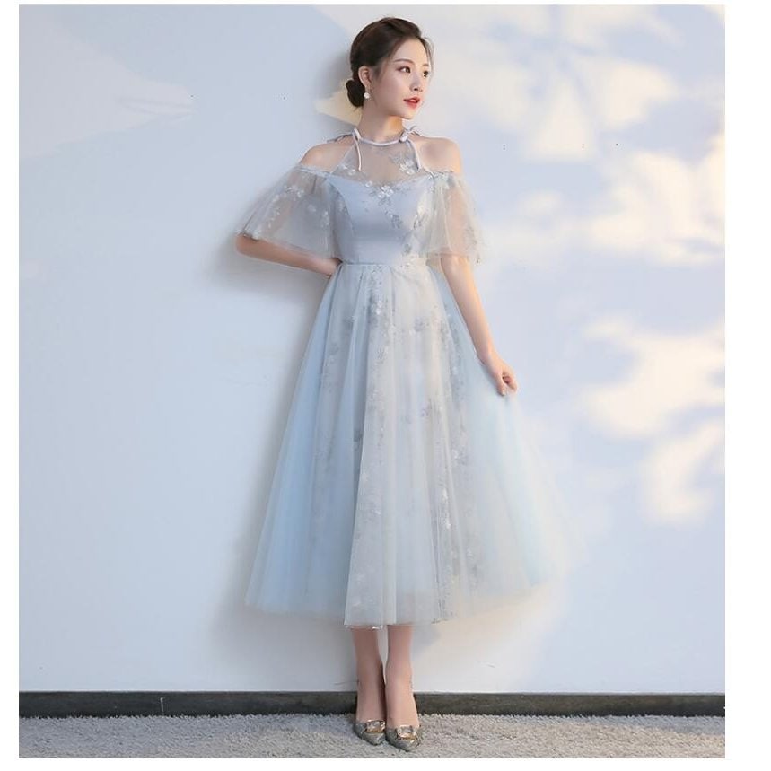 パーティードレス ウエディングドレス aラインワンピース 結婚式 2020新作 ミモレ丈ドレス 大き