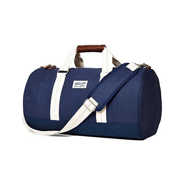 THE MASTLINE Co. Hudson Barrel Duffel Travel Bag Canvas & Leather (Navy Blue) 並行輸入品