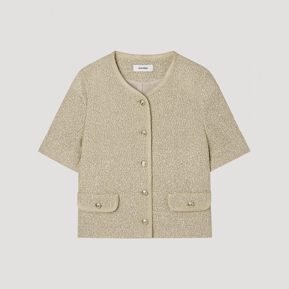 [Shes Miss] グリッターショートスリーブクロップドツイードジャケット_SWWJKP21150
