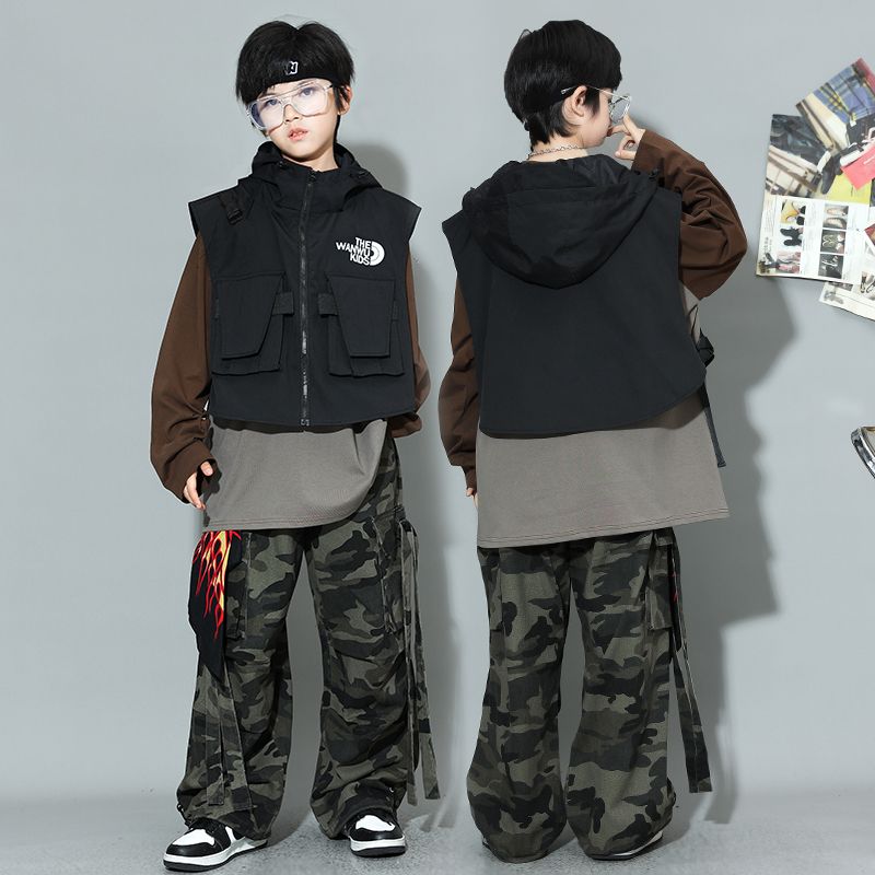 演服子供街舞潮服冬セットhiphopヒップホップ馬甲爆街女児ジャズダンス男児元旦