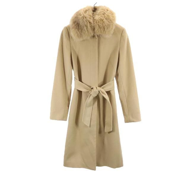 ウール ステンカラーコート M ベージュ ファー レディース
