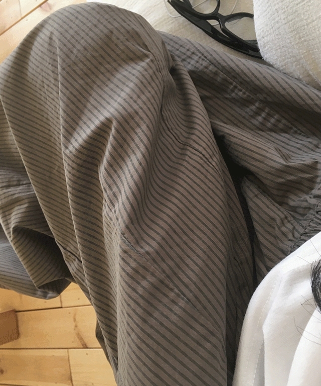 [ストライプpoint] メガ ワイド バンディング ストリング ロング パンツ