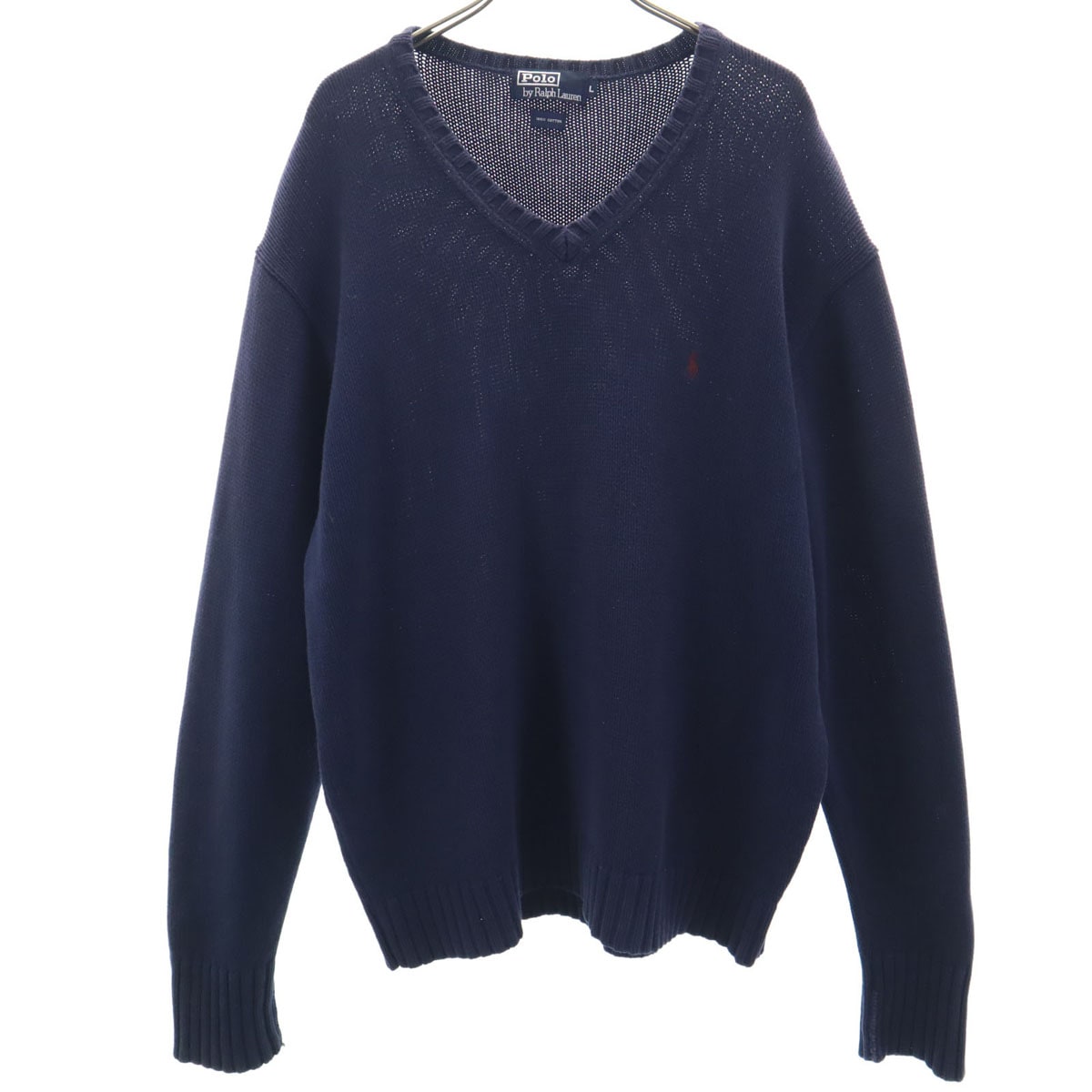 Polo by Ralph Lauren ポロバイラルフローレン 90s オールド 長袖 Vネック ニット L ネイビー メンズ 古着