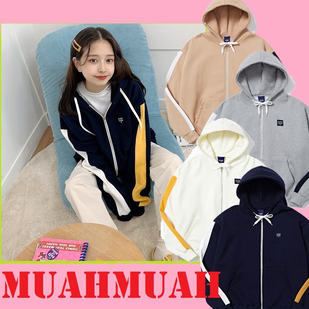 MUAH Triple combi hood zip up 3色 新商品 韓国人気 韓国ファッション マンツーマン シャツ 女性服 韓国スタイル 学生ファッション