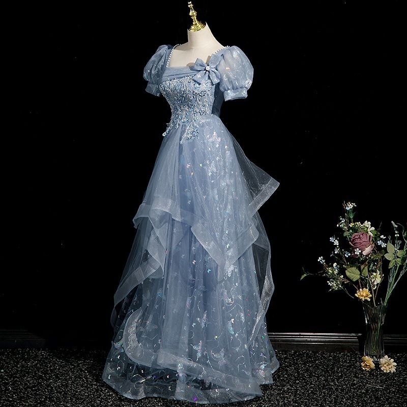 イブニングドレス ハイエンドブルーフェミニンパーティードレス 7,995円