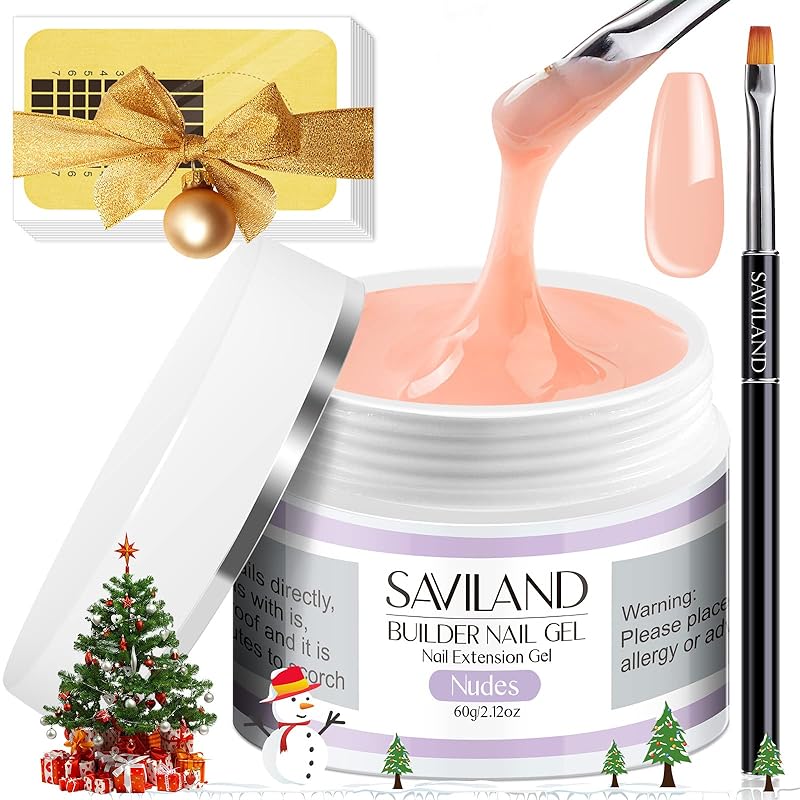 Saviland ビルダージェル 60g 長さだし 100pcsフォーム付き ネイル保護 ネイルブラシ付き ネイルリペア用品 ネイル補強 ネイルブラシ付き(ヌードピンク)