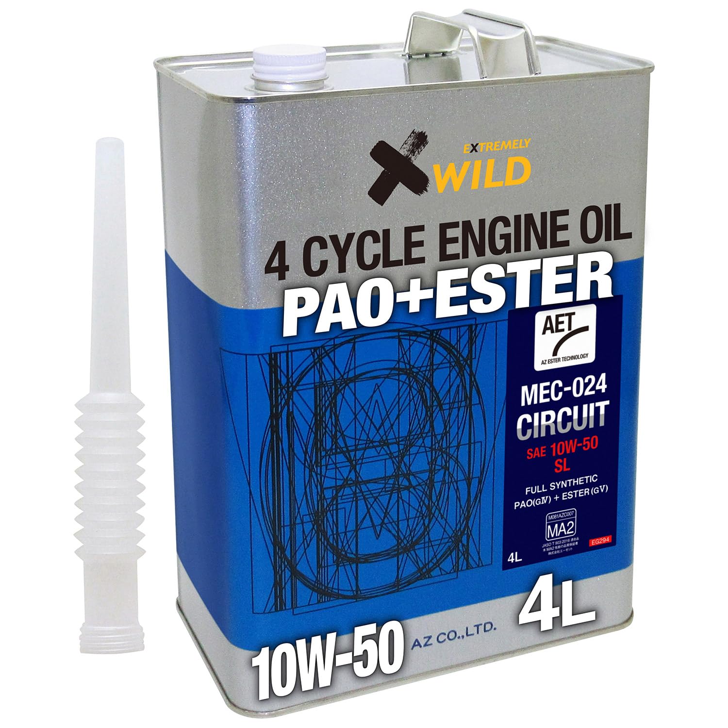 AZ(エーゼット) バイク用 4サイクル エンジンオイル MEC-024 サーキットAET 10W-50 4L SL 100%化学合成油 エステ