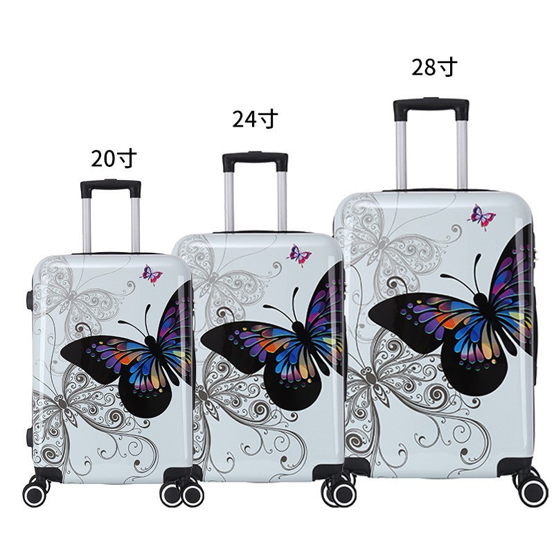 荷物卸売プリントトロリーケースユニバーサルホイールキャビンケース20インチ蝶パスワードスーツケース子供ギフトボックス