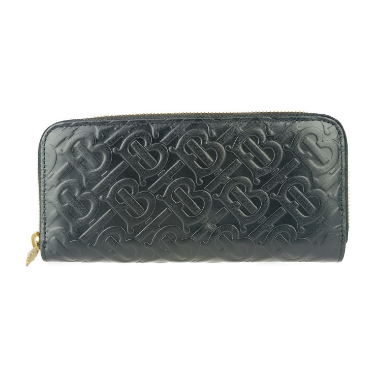 新古未使用展示品 BURBERRY バーバリー 長財布 ジップウォレット TBモノグラム 8011601 ブラック エンボスレザー レディース ラウンドファスナー ゴールド金具【本物保証】
