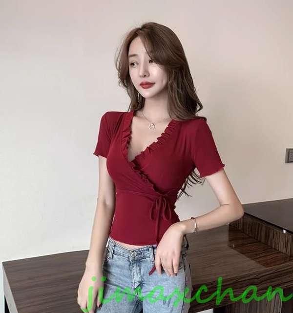 サマー　胸開き Ｔシャツ 半袖 タートルネック セーター レディースファッション タートル 胸開きタート セクシー Vネック ベアトップ ベアトップ