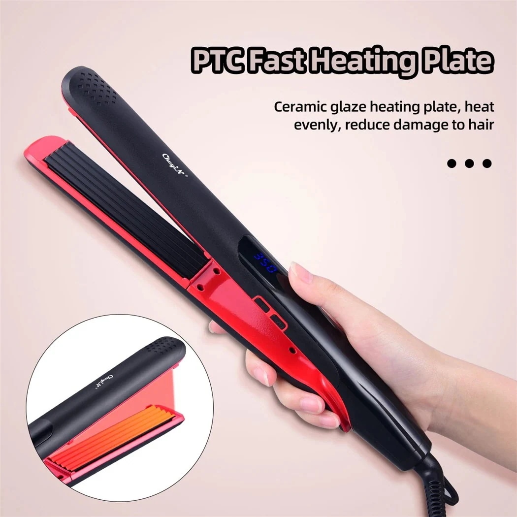 両用ヘアアイロン 25mmセラミック速加熱ヘアアイロン LCDディスプレイ付きヘアバー 滑らかで乾燥した髪の