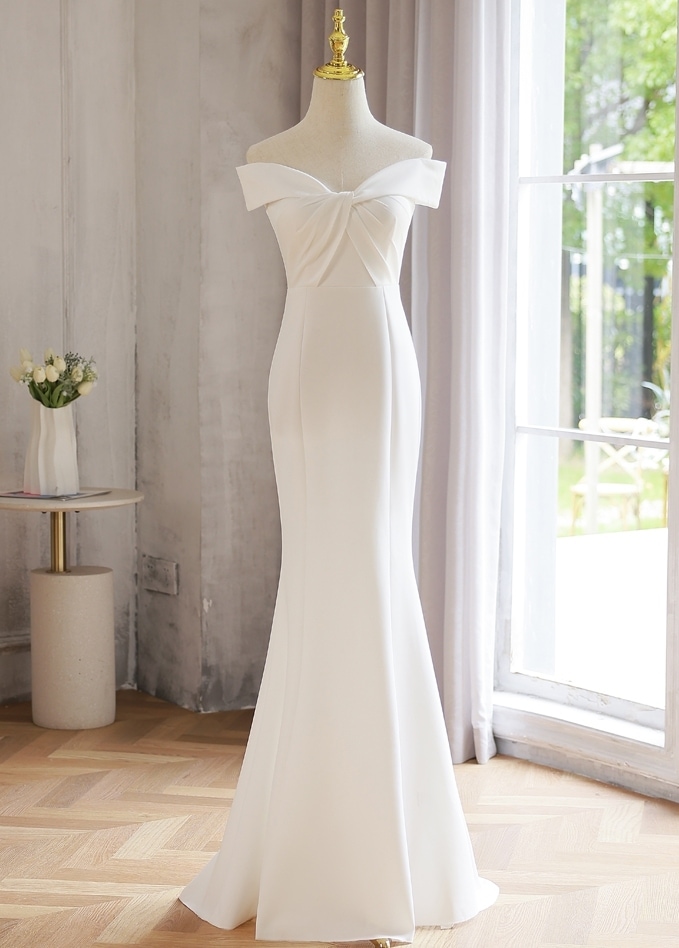 ドレス ワンピース ウェディング パーティー 結婚式 二次会 披露宴 演奏会 発表会 ステージ 舞台 フォーマル マキシ 袖なし オフショル マーメイド 可愛い きれいめ シンプル 大人可愛い 上品