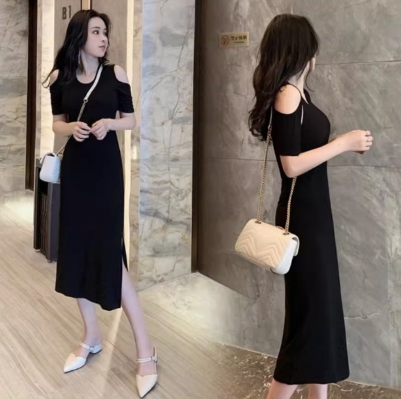 オフショルダー ワンピース 無地 ミディアム ロング オフィススタイル エレガントスタイル カジュアルスタイル フォーマルスタイル 謝恩会 ラウンジウェア 大人可愛い きれいめ シンプル