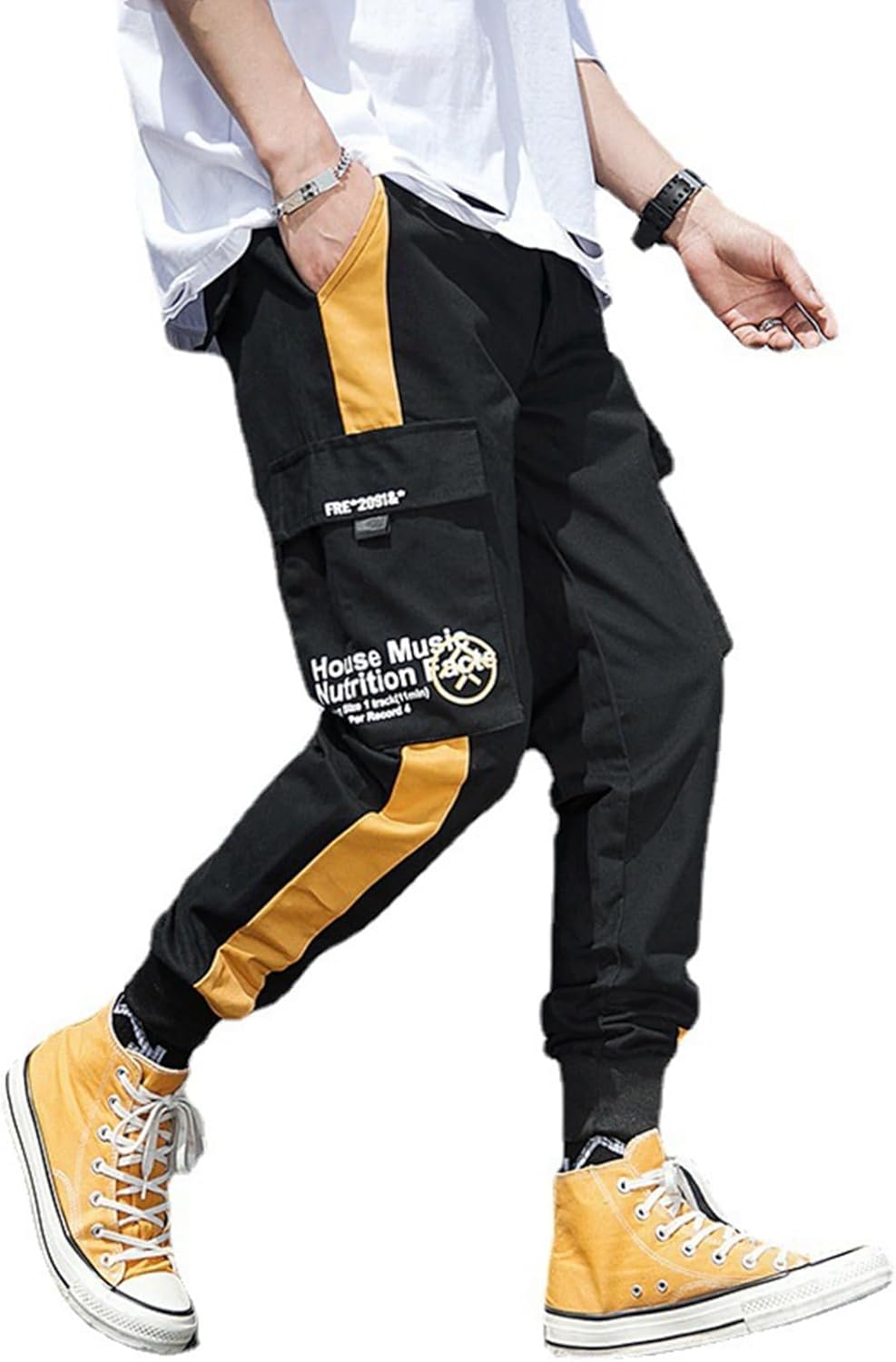 カーゴパンツ 作業パンツ メンズ 大きいサイズ 体型カバー ウエストゴム紐 ロングパンツ ポリエステル ポケット付き ずぼん 男性用 個性 美脚 韓国ファッション パンクストリート ゴシック 原宿 秋