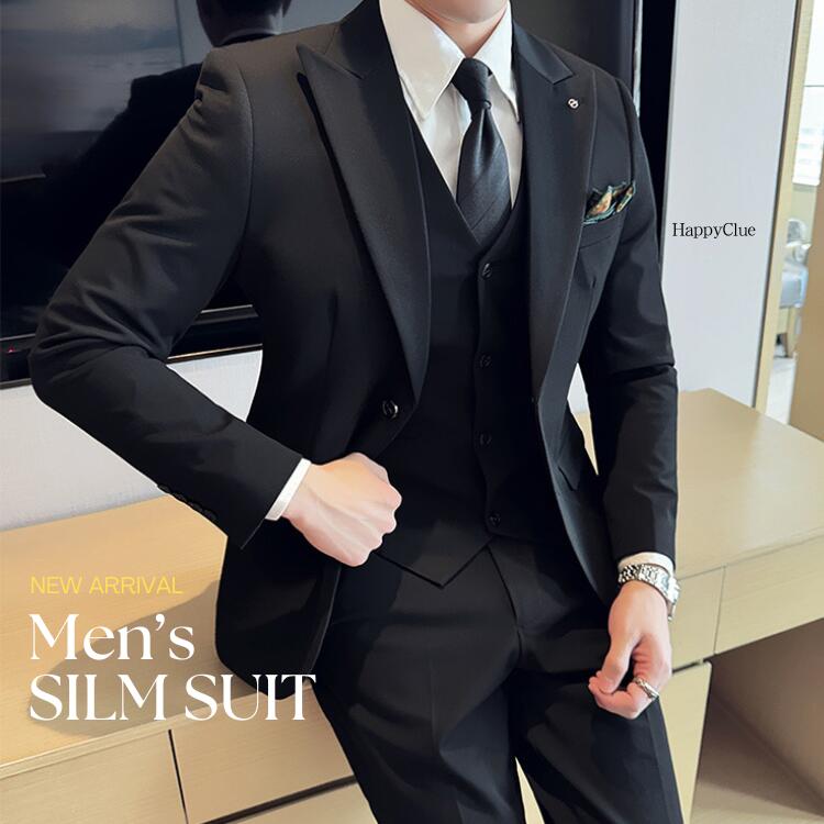 スリーピース メンズスーツ ビジネススーツ タキシード 紳士服 礼服 発表会 スリムスーツ 前撮り フォーマル 黒 冠婚葬祭 キャリア リクルートスーツ 通勤 オフィス 面接 就職活動 3ピーススーツ