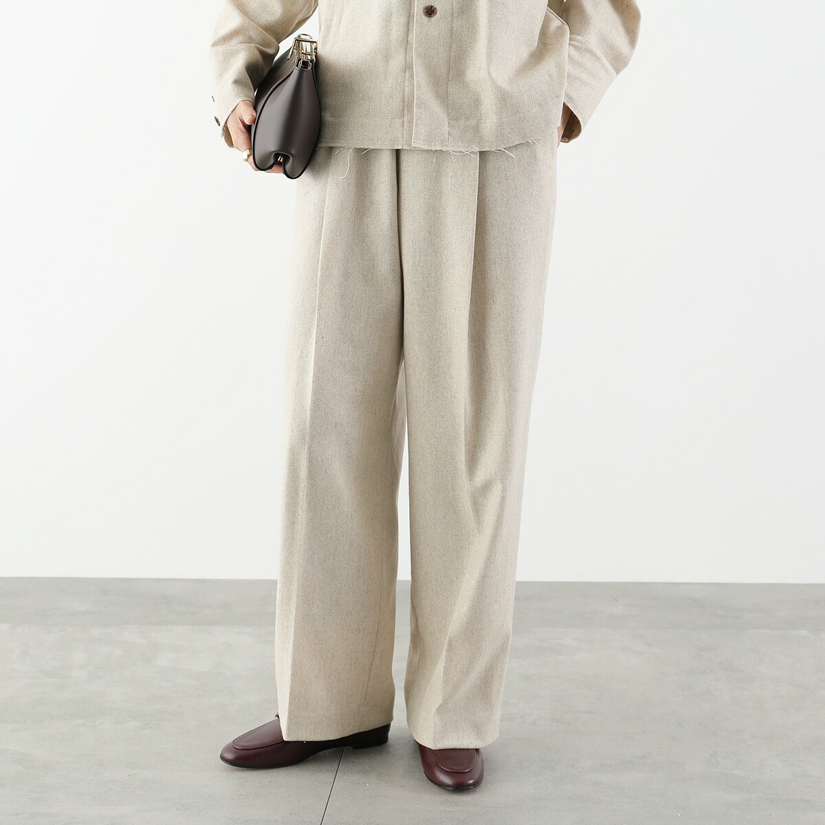 Le Melange ル・メランジュ タックパンツ 8553505 レディース ワイド イージーパンツ セットアップ可能 081/BEIGE