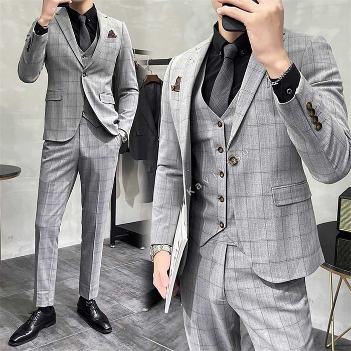 スーツ 3ピーススーツ メンズ S-5XL シングルスーツ フォマール ビジネススーツ 洋服 テーラードジャケット スラックス ベスト スリム 長袖 パーティー 成人式 チェック柄 タキシード 結婚式