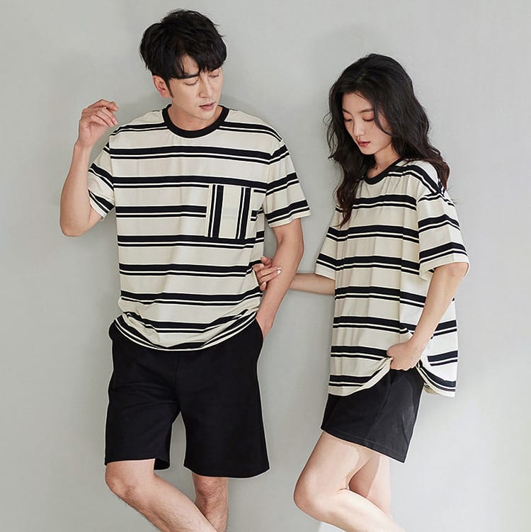 カップル ルームウェア ペア 夏 ワンピース ペアパジャマ セット 結婚祝い プレゼント 部屋着 おしゃれ 半袖 ペアルック パジャマ セット ボーダー柄 恋人 夫婦 お揃い 記念日