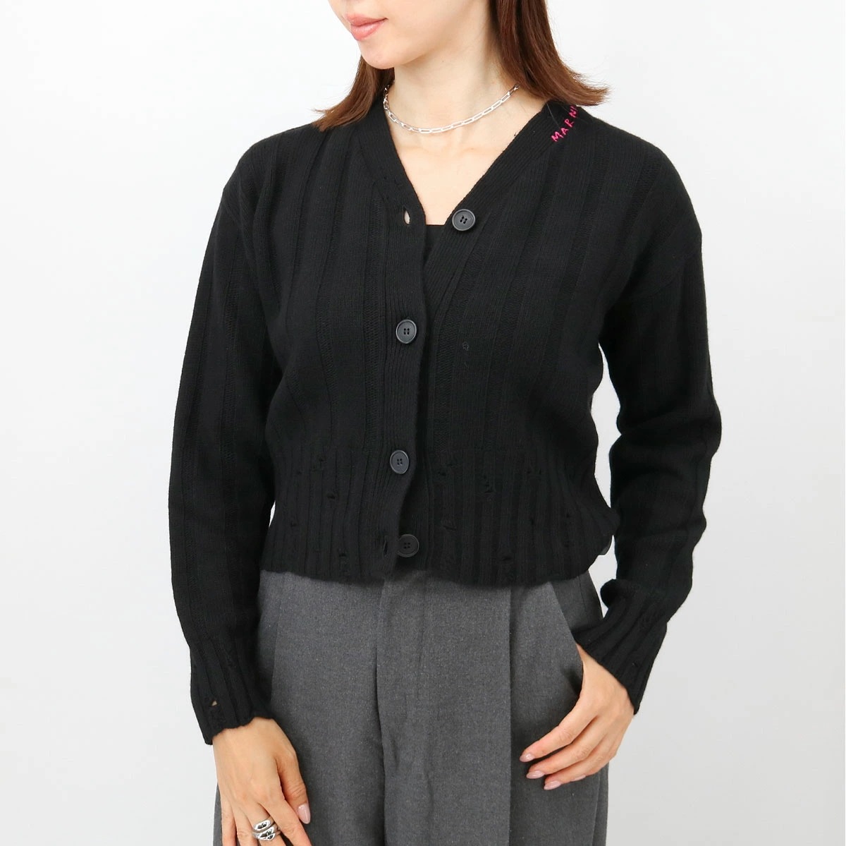 大人もOK キッズカーディガン M01633 M00VX カシミア混 ウール混 ニット Vネック ショート丈　ロゴ トレーナー ブランド