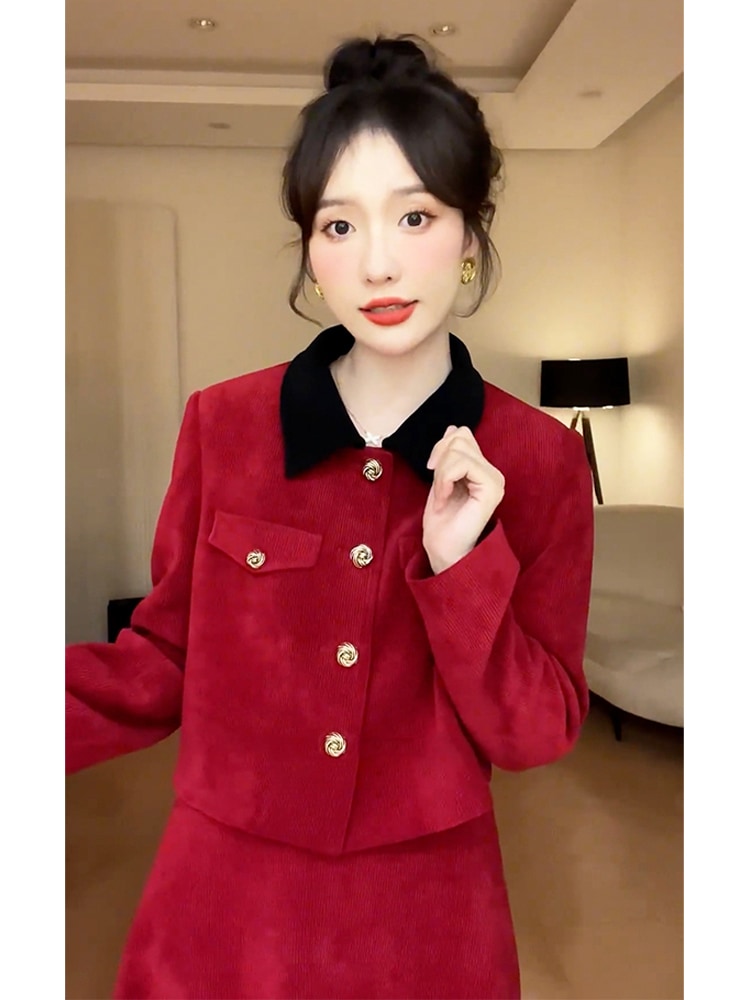 赤いドレスサブ小さなドレス通常着用可能ツーピーススーツ初秋服2023新しい女性初秋 5,335円