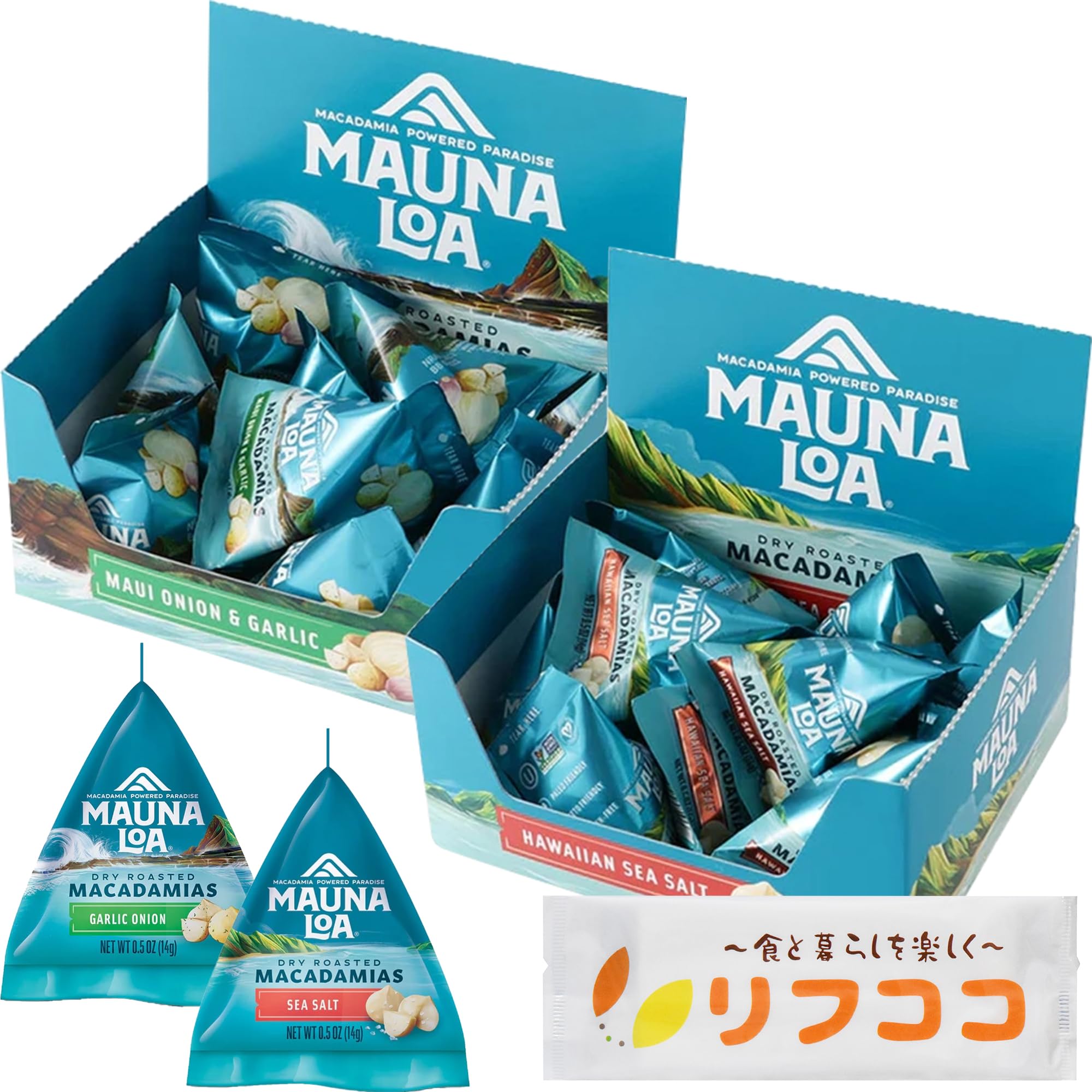 MAUNA LOA マウナロア マカデミアナッツ ミニパック (2種アソート (ハワイアンシーソルト味 マウイオニオン&ガーリック味)) 1箱 14g×8個入り×2箱セット 個包装 ハワイアンホースト