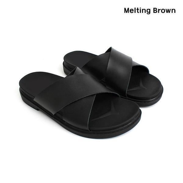 男性カジュアル牛革Xストラップクッションスリッパ