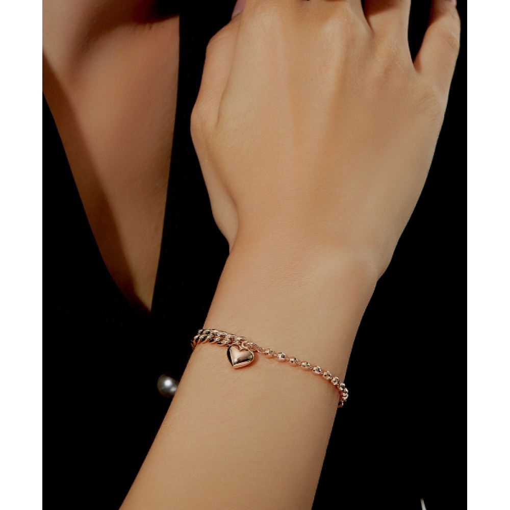 ヘレンジュエリー 14K 18K ミストトリプルコンビボールチェーンハートゴールドブレスレット