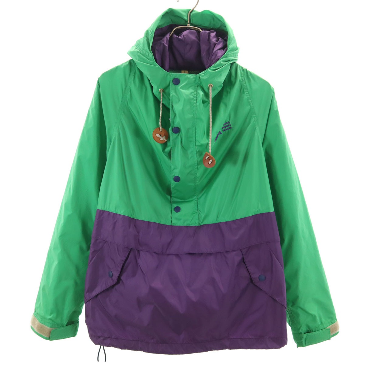 ハーフジップ ナイロンジャケット M グリーン系 ポケッタブル プルオーバー 裏メッシュ メンズ 古着