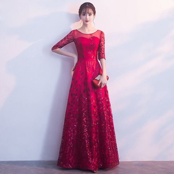 Qoo10] カラードレス 安い 赤 パーティードレス