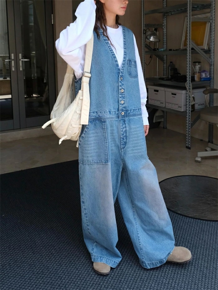 デニムサロペット サロペット パンツ オールインワン レディース 綿100％ 春 秋 デニム ワイドパンツ コットン ノースリーブ 重ね着 きれいめ 大きいサイズ カジュアル おしゃれ 体型カバー ゆ