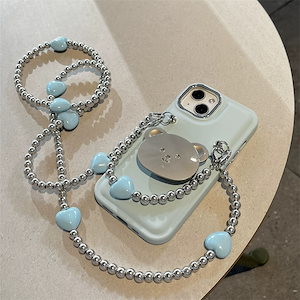 海塩藍熊スタンド斜めショルダーチェーンはiphone14promaxリンゴ13携帯ケース11女12ソフトに適用されている