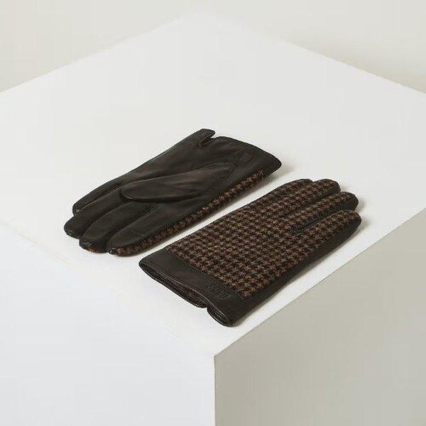 AK盆唐店 ハンドバッグ ブラウン ハウンドトゥースチェック レザーグローブ DCGV5F570W3