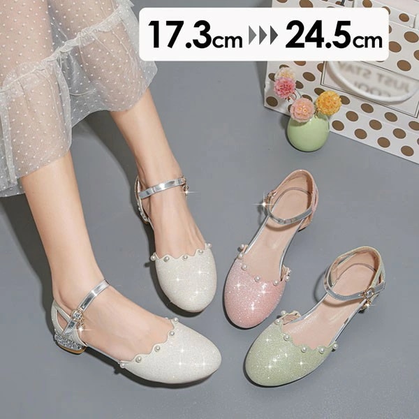 子供 パンプス ローヒール チャンキーヒール アーモンドトゥ ストラップ アンクルストラップ 上品 ゴージャス ピアノ 発表会 綺麗め パーティー シューズ 女の子 ジュニア 靴 イベント 謝恩会 演