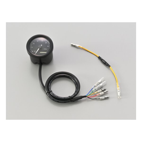 電気式 タコメーター 電圧計 ブラックボディ/3色LED φ48 15000rpm表示 D44199