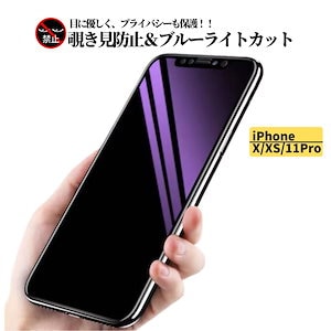 iPhone X XS 11Pro 覗き見防止 ブルーライトカット ガラスフィルム 強化ガラス フィルム 指紋防止 光沢 硬度9H 飛散防止 気泡防止 高透過 全面保護 自動吸着 iPhoneX