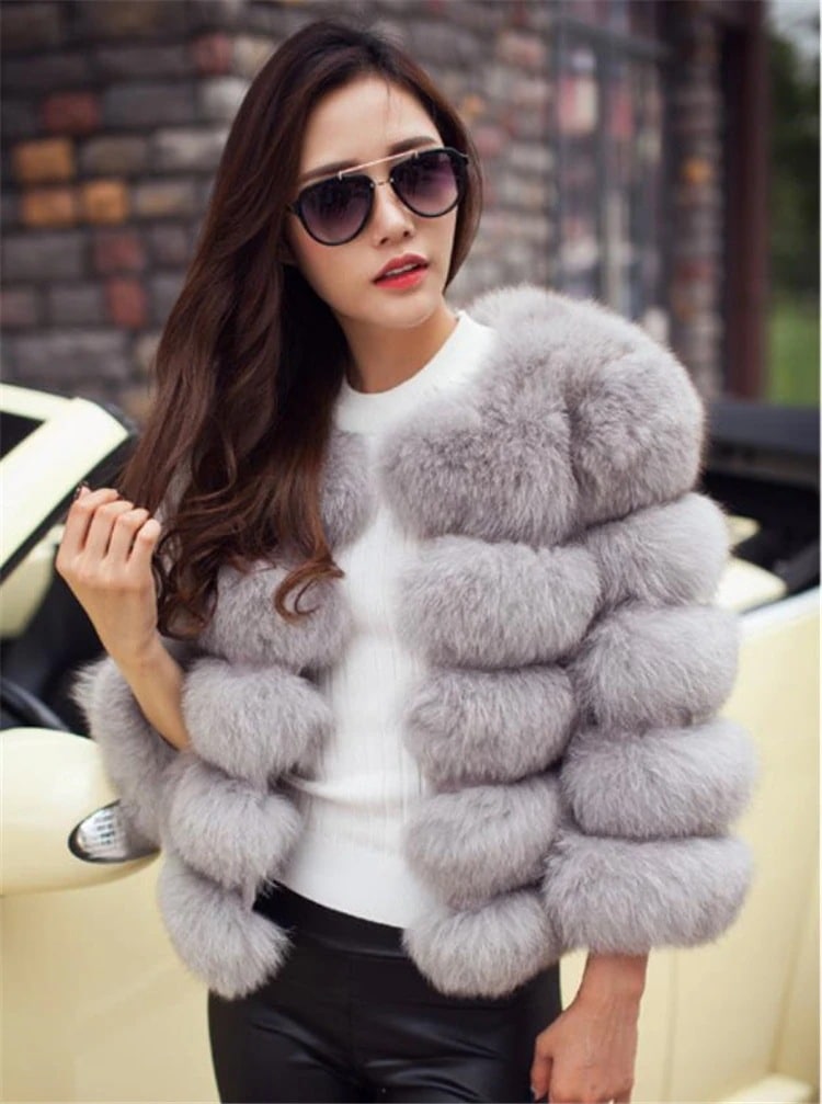 縫付 新品 レディース コート イミテーションフォックス フェイクファー 秋冬物 短いスタイルアウターファー毛皮アウター