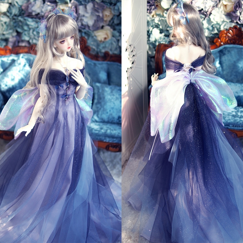 BJDドール用衣装セット パーティードレス6点 蝶 紫ブルー SD/SDGR/SD16サイズ人形通用