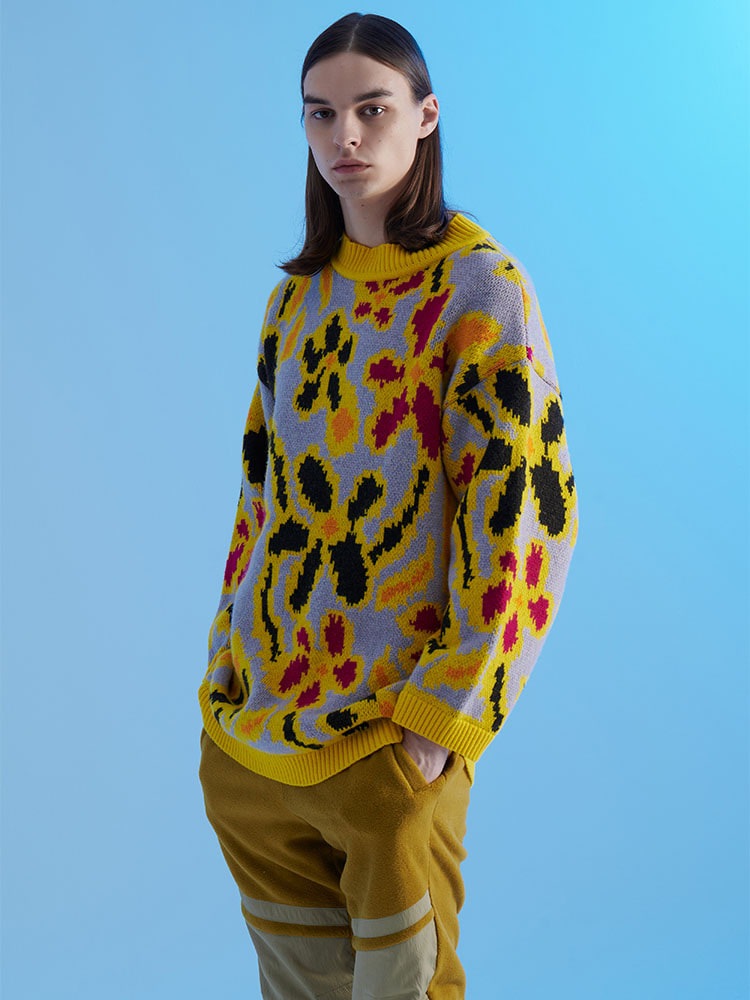 [M]메리노 울 유니섹스 루즈핏 빈센트 플라워 롱 니트스웨터